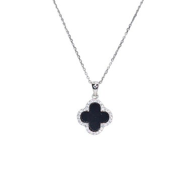 Clover Leaf Shape Pedant with Natural Zircons and 18" Sterling Silver Chain 75-CLV