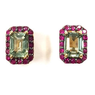 Yellow Gold Plate Green Sapphire Ruby Stud Earring 1.36cts 360-BBM