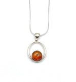 Round Baltic Amber Pendant in Sterling Silver Strand - 102