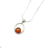 Round Baltic Amber Pendant in Sterling Silver Strand - 102