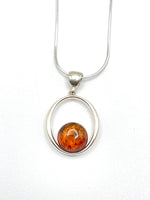 Round Baltic Amber Pendant in Sterling Silver Strand - 102