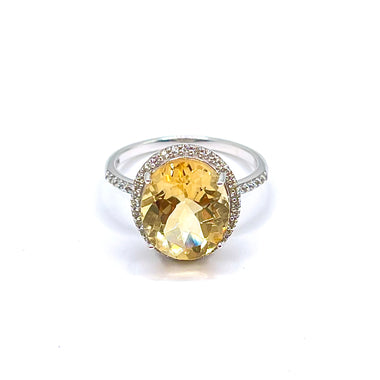 925 Sterling Silver SS Citrine With White Zircon Ring 230-AAA