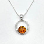 Round Baltic Amber Pendant in Sterling Silver Strand - 100