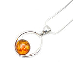 Round Baltic Amber Pendant in Sterling Silver Strand - 100