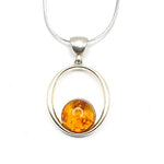 Round Baltic Amber Pendant in Sterling Silver Strand - 101