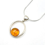 Round Baltic Amber Pendant in Sterling Silver Strand - 101