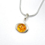 Round Baltic Amber Pendant in Sterling Silver Strand - 104