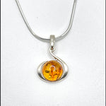 Round Baltic Amber Pendant in Sterling Silver Strand - 104