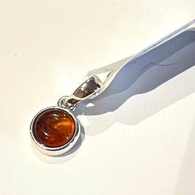 Round Shape Baltic Amber Pendant in Sterling Silver - 128