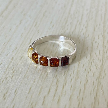 Cushion Cut 5 Baltic Amber Band in Sterling Silver 69-ICY