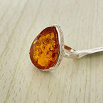 Pear Cut Baltic Amber Ring in Sterling Silver 04