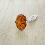 Oval Cut Baltic Amber Ring in Sterling Silver 925 16