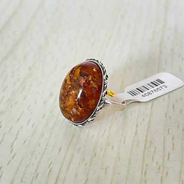 Oval Cut Baltic Amber Ring in Sterling Silver 925 18