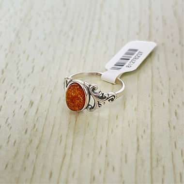 Oval Cut Baltic Amber Ring in Sterling Silver 925 20