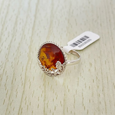 Round Cut Baltic Amber Ring in Sterling Silver 925 21