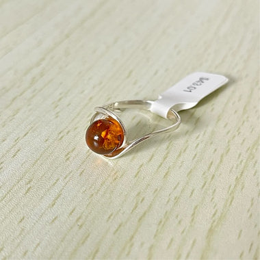 Round Cut Baltic Amber Ring in Sterling Silver 925 24