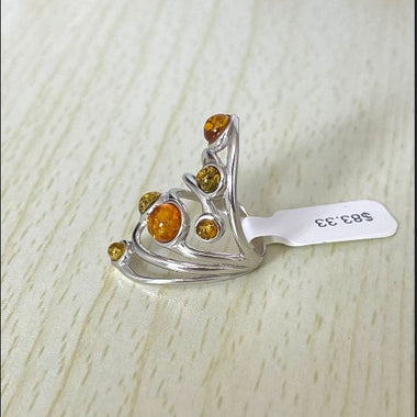 Round Cut Baltic Amber Ring in Sterling Silver 925 27