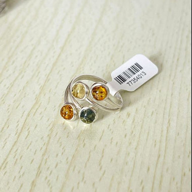 Round Cut Baltic Amber Ring in Sterling Silver 925 28