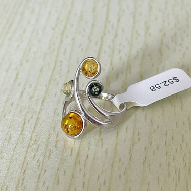 Round Cut Baltic Amber Ring in Sterling Silver 925 30