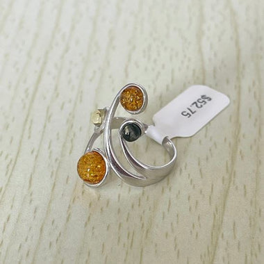 Round Cut Baltic Amber Ring in Sterling Silver 925 31