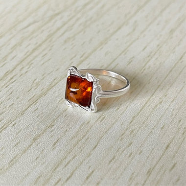 Cushion Cut Baltic Amber Ring in Sterling Silver j3-249