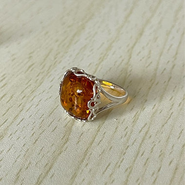 Square Cut Baltic Amber Ring in Sterling Silver 925 34