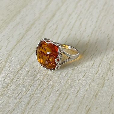 Square Cut Baltic Amber Ring in Sterling Silver 925 35