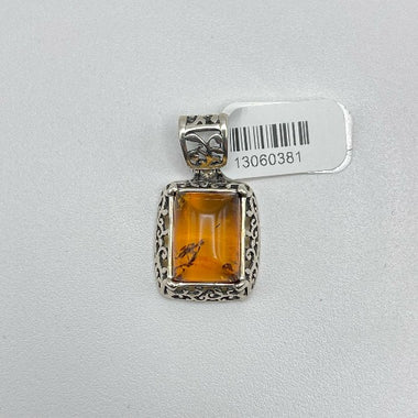 Square Cut Baltic Amber Pendant in Sterling Silver 925 42