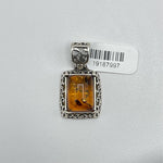 Square Cut Baltic Amber Pendant in Sterling Silver 925 99-IBX