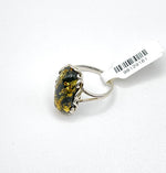 Table Cut Olive Green Baltic Amber Ring in Sterling Silver 925 45