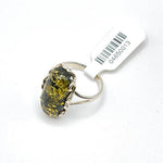 Table Cut Olive Green Baltic Amber Ring in Sterling Silver 925 48