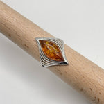 Marquise Cut Baltic Amber Ring in Sterling Silver 925 50