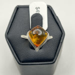 Tear Drop Baltic Amber Ring in Sterling Silver 925 51