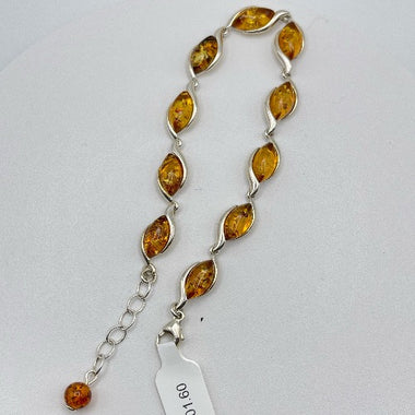 Pear Cut 10 Baltic Amber Bracelet in Sterling Silver 925 52