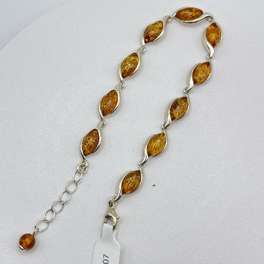 Pear Cut 10 Baltic Amber Bracelet in Sterling Silver 925 53