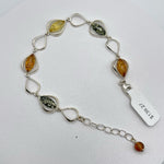 Pear Cut 5 Mixed Color Baltic Amber Bracelet in Sterling Silver 925 57