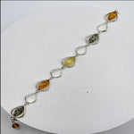 Pear Cut 5 Mixed Color Baltic Amber Bracelet in Sterling Silver 925 57