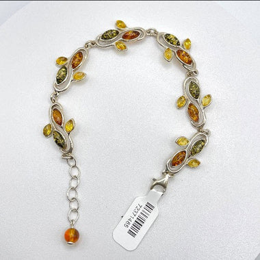 Pear Cut 6 Branch Shaped Baltic Amber Bracelet in Sterling Silver 925 250-ICH