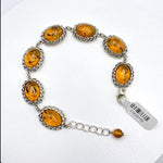 Oval Cut 7 Baltic Amber Vintage Bracelet in Sterling Silver 925 60