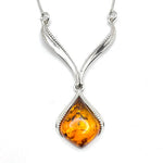 Tear Drop Baltic Amber Pendant in Sterling Silver Chain - 63