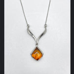 Tear Drop Baltic Amber Pendant in Sterling Silver Chain - 63