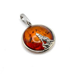 Round Baltic Amber Wolf Pendant in Sterling Silver and Chain - 72