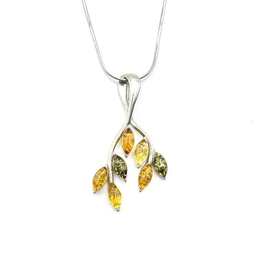 Seven Tear Drop Baltic Amber Pendant with Sterling Silver Strand 74