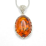 Vintage Baltic Amber Pendant in Oval Shape with Sterling Silver Strand -75