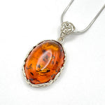 Vintage Baltic Amber Pendant in Oval Shape with Sterling Silver Strand -75