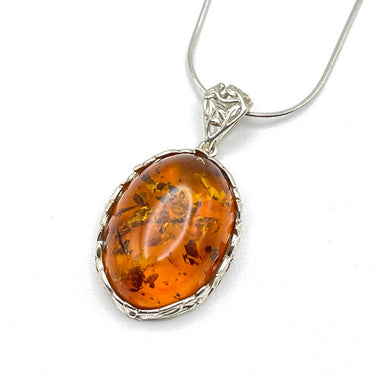 Vintage Baltic Amber Pendant in Oval Shape with Sterling Silver Strand -76