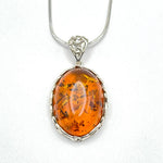 Vintage Baltic Amber Pendant in Oval Shape with Sterling Silver Strand -76