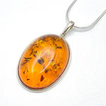 Oval cut Big Baltic Amber Pendant with Sterling Silver Strand -77