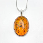 Oval cut Big Baltic Amber Pendant with Sterling Silver Strand -77