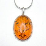 Oval cut Big Baltic Amber Pendant with Sterling Silver Strand -78